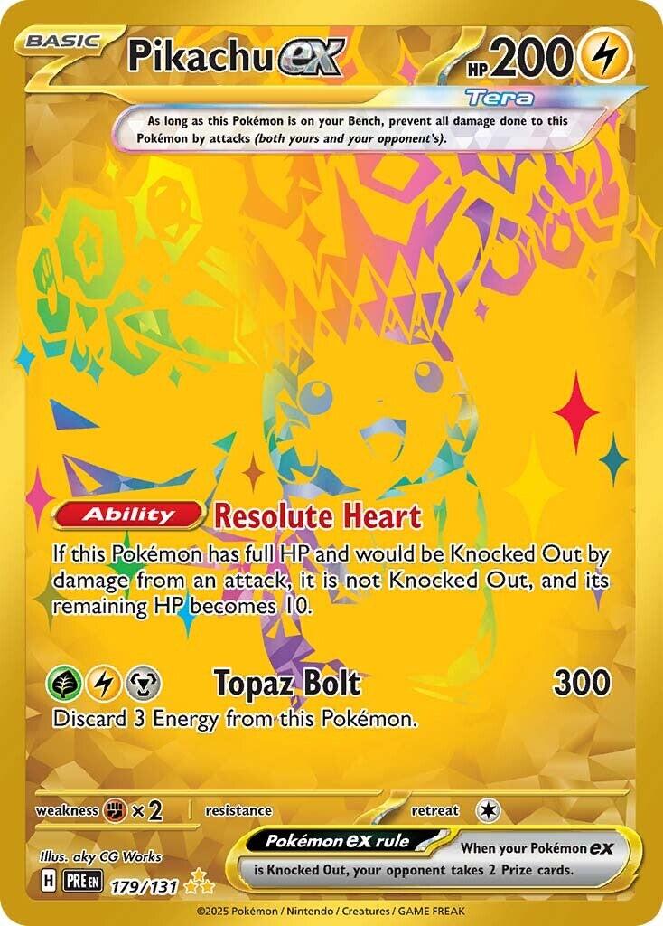 rare golden pikachu card Pikachu ex - 179/131 179 - SV Prismatic Evolutions Holofoil