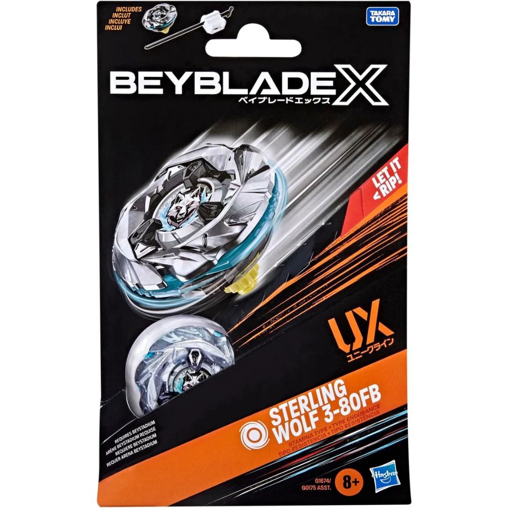 HASBRO Silver Sterling Wolf 3-80FB Beyblade X Starter UX-08