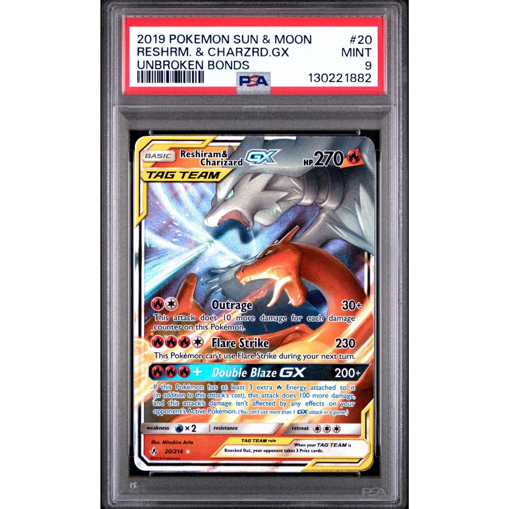 UNBROKEN BONDS - Reshiram & Charizard GX #20 PSA 9