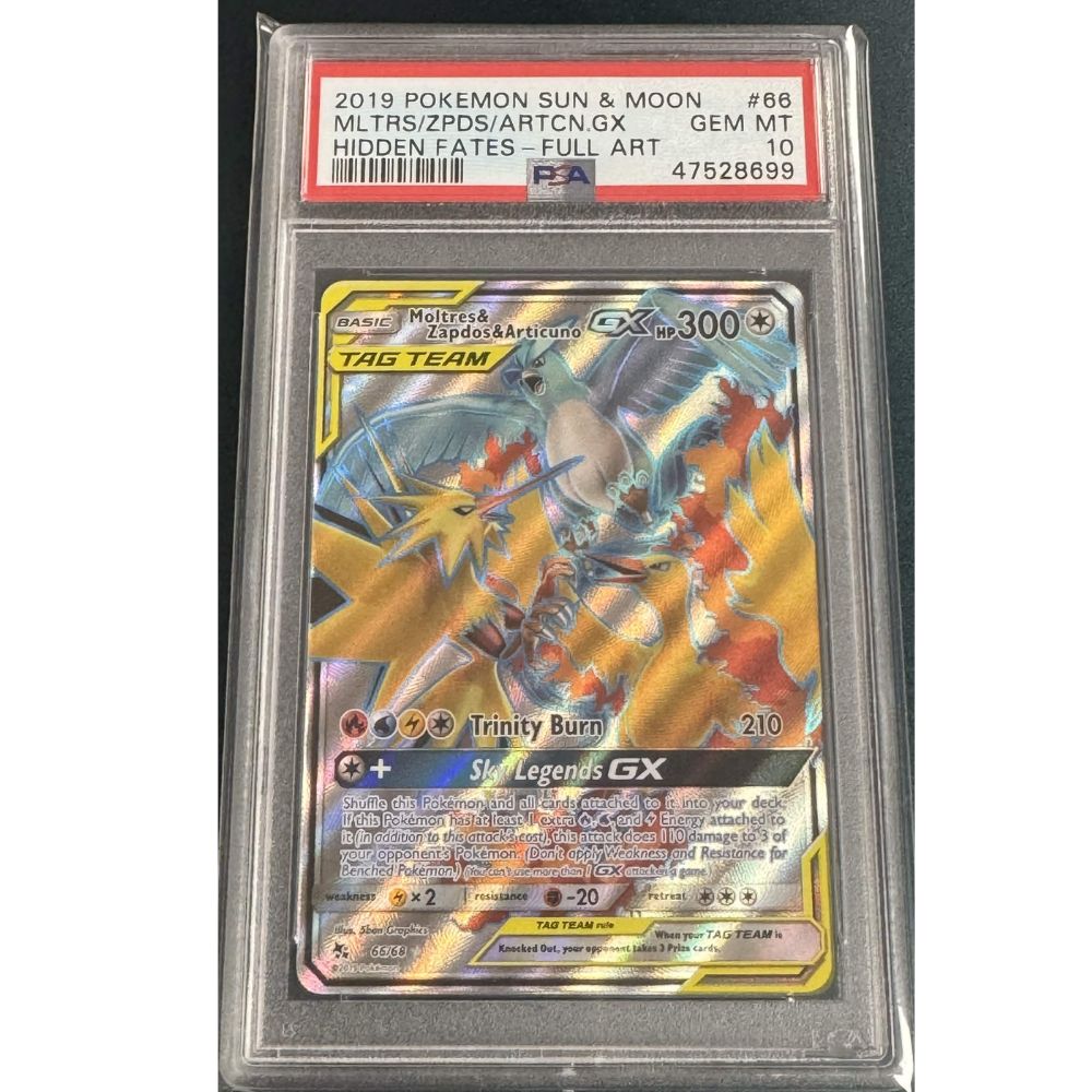 HIDDEN FATES - Moltres & Zapdos & Articuno GX #66 PSA 10