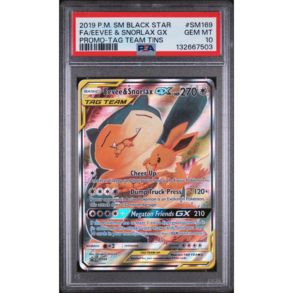 SM BLACK STAR PROMOS - Eevee & Snorlax GX #SM169 PSA 10