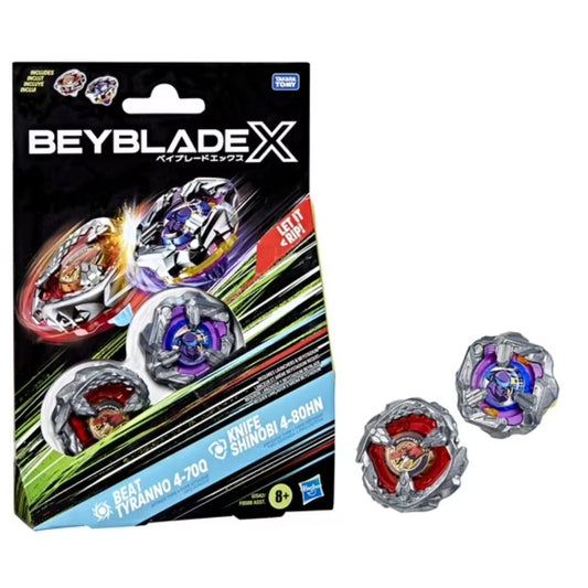 Beyblade X Beat Tyranno 4-70Q & Knife Shinobi 4-80HN Dual Pack Battling Top Set, Ages 8+