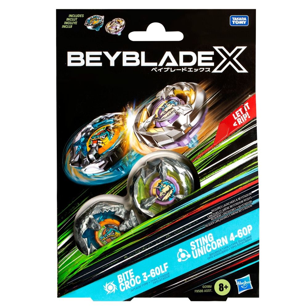 Beyblade X Bite Croc 3-60LF and Sting Unicorn 4-60P Top Dual Pack