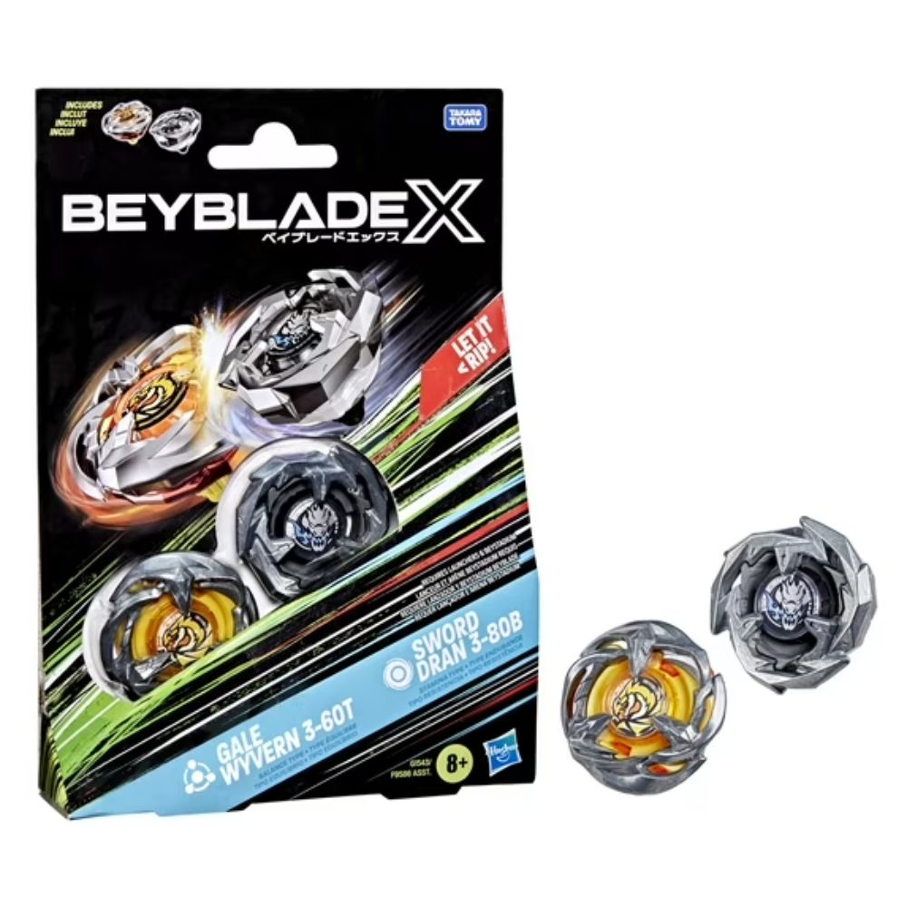 Beyblade X Gale Wyvern 3-60T & Sword Dran 3-80B Dual Pack Battling Top Set, Ages 8+