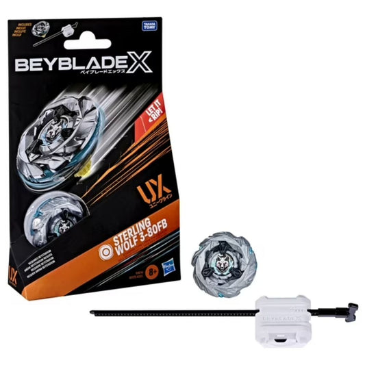 Beyblade X Sterling Wolf 3-80FB UX Starter Pack Set with Stamina Battling Top & Launcher, Ages 8+