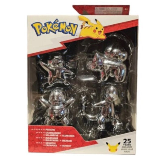Pokemon 25th Anniversary Edition Silver Figurine Action Figure 4-Pack