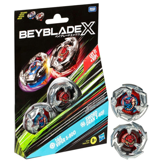 Beyblade X Tail Viper 5-80O and Sword Dran 3-60F Top Dual Pack Set