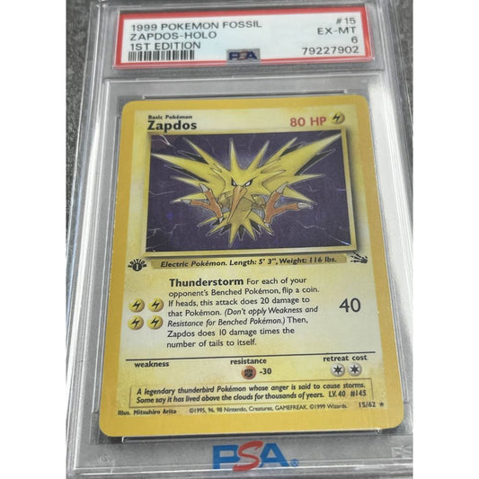 FOSSIL - Zapdos (1st Edition) 15/62 PSA 6